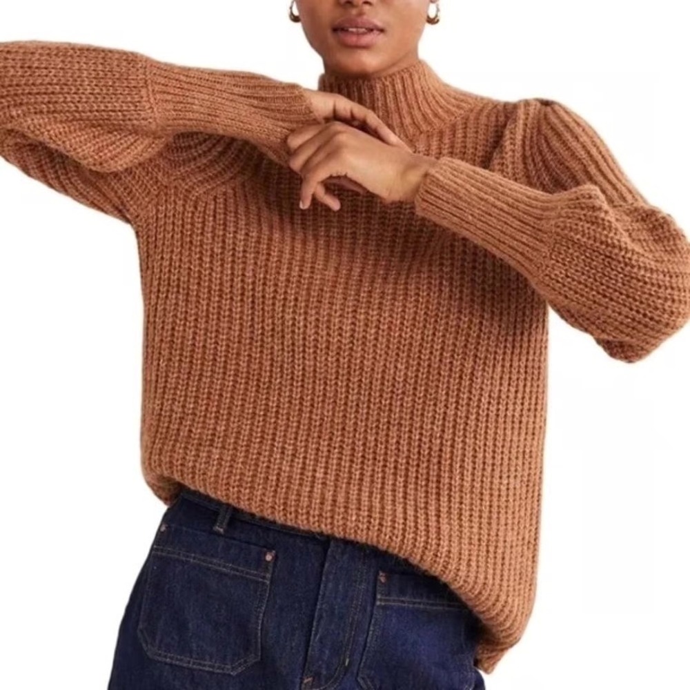 Boden Ribbed Fluffy High Neck Jumper Brown US 10 UK 14 M-L